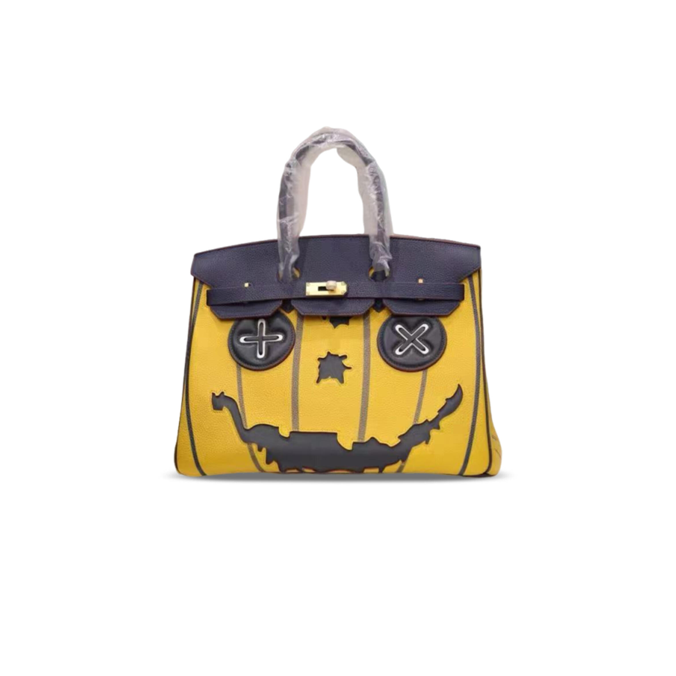 HERMES MASTER BIRKIN 35 TOGO YELLOW AND DARK BLUE PATCHWORK GOLD HARDWARE (35*25*18cm)